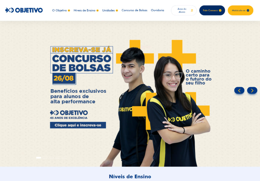 Screenshot do site Colégio Objetivo